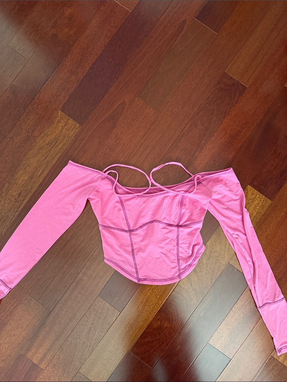 Urban Outfitters Pink Off-Shoulder Long Sleeve Crop Top